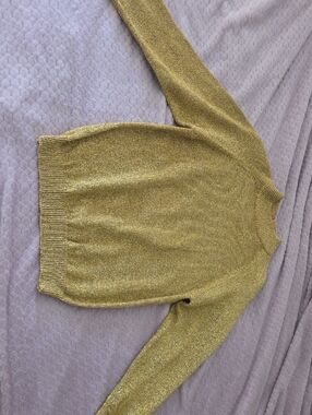 Vintage Sz Small Metallic Gold Turtleneck Sweater - Women's Shimmer Knit